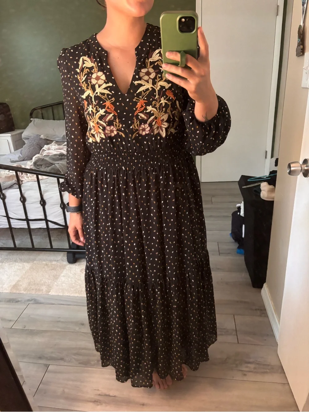Black Floral Embroidered Maxi Dress - Picture 1 of 4